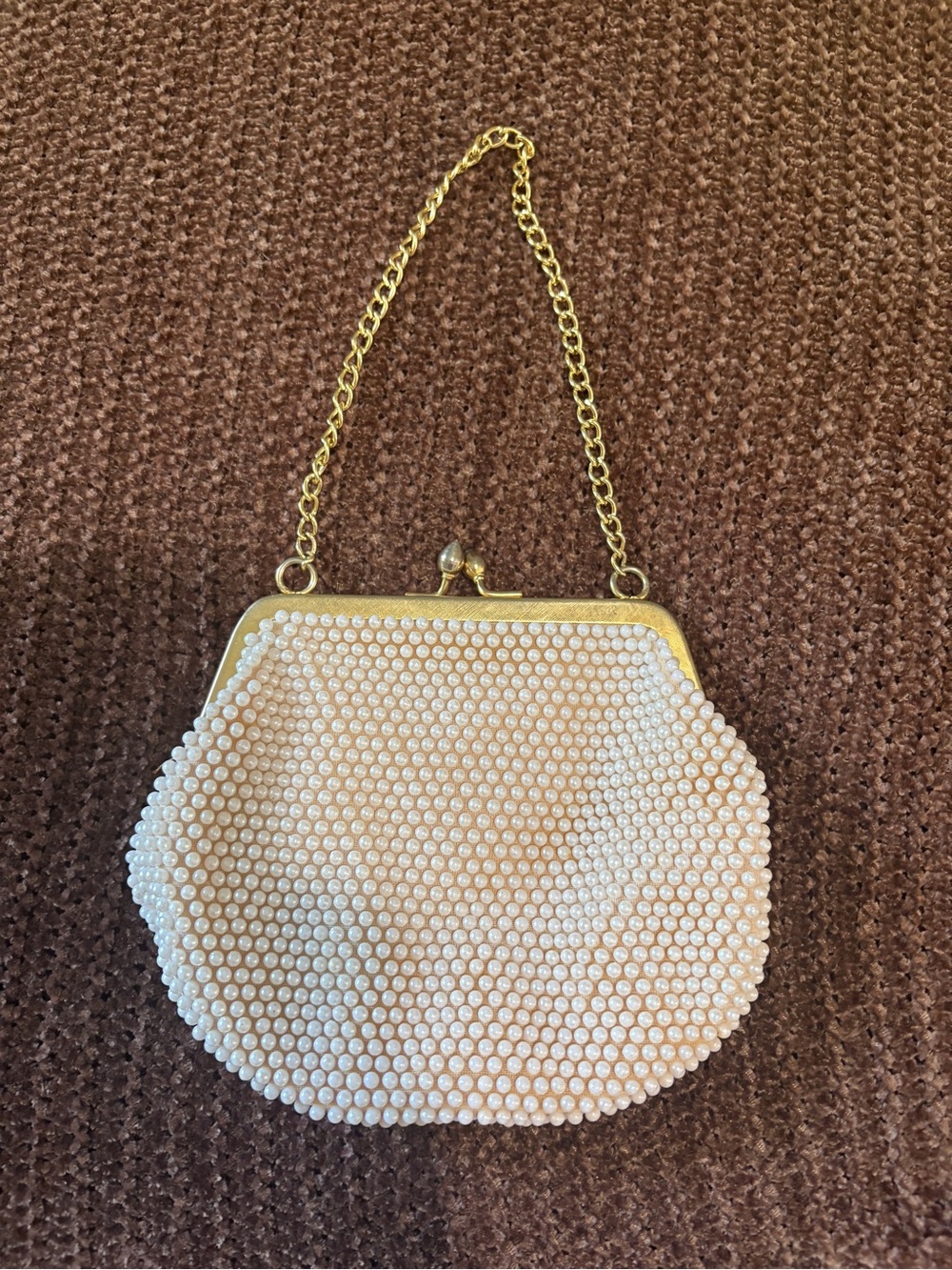 Vintage Pearl Beaded Evening Bag with Gold Chain